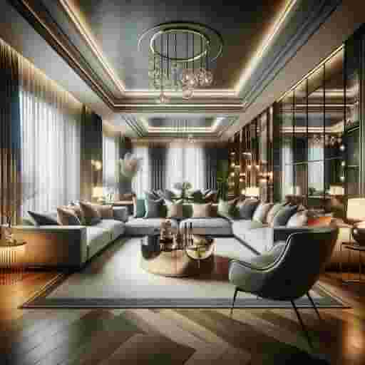 A luxurious, stylish living room interior of a modern home, representing high-quality real estate visuals used in content marketing
