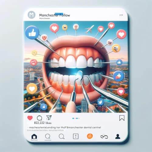 A creative, engaging social media post made by a Manchester dental clinic, designed to resonate with the local community