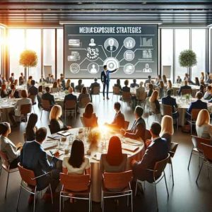 An engaging, professional photo of a law firm seminar or workshop in action, taken from an angle that captures the audience and the speaker