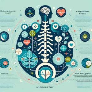 An infographic showcasing the key benefits of osteopathic treatment, designed for social media sharing. The graphic includes icons and statistics