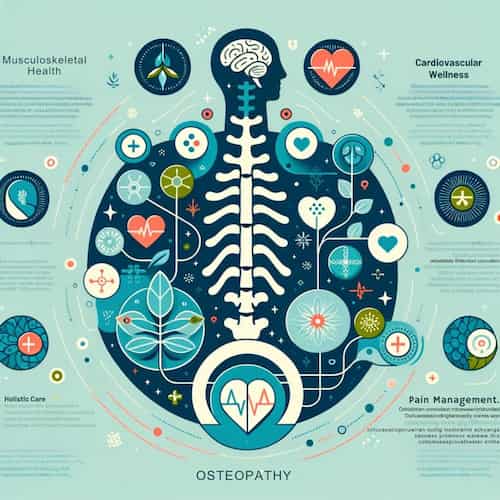 An infographic showcasing the key benefits of osteopathic treatment, designed for social media sharing. The graphic includes icons and statistics