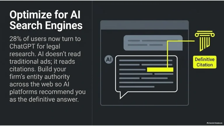 Optimising a solicitors growth strategies for online authority so AI search engines and legal AI assistants can cite the firm's content as a trusted source.