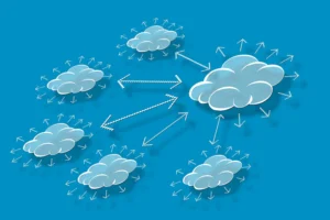 Cloud network diagram illustrating content being distributed across multiple online platforms.