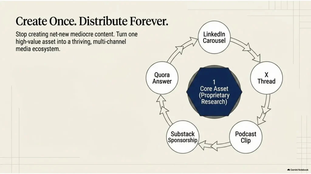 Content repurposing strategy turning one research asset into multiple content formats