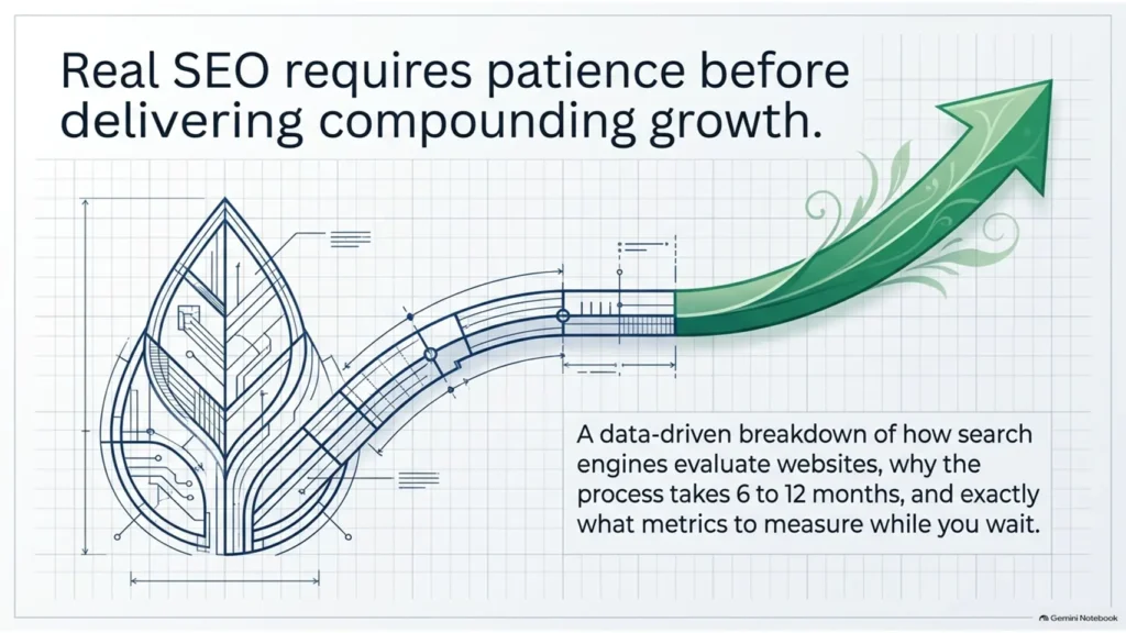 SEO growth curve showing how consistent optimisation leads to long-term organic search growth.