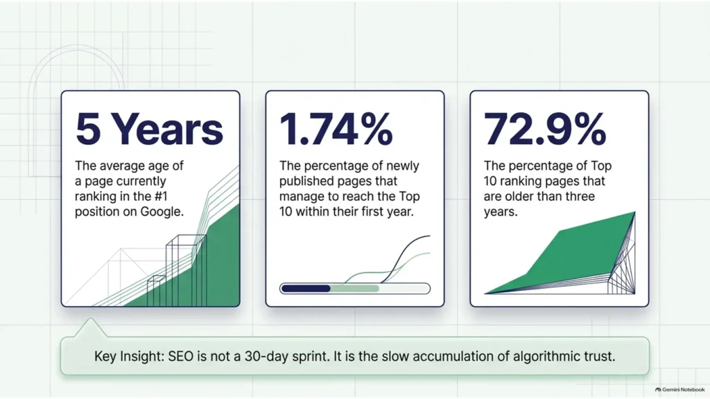 SEO ranking statistics showing why high Google rankings take time to achieve.