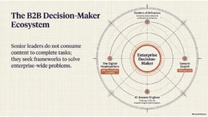 Diagram showing the B2B decision-maker ecosystem and the digital channels that influence purchasing decisions.
