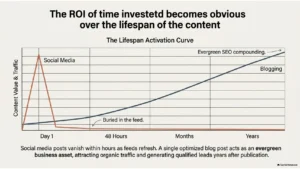 Graph comparing the lifespan and ROI of blog posts versus social media content