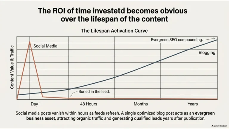 Graph comparing the lifespan and ROI of blog posts versus social media content