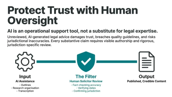 Solicitors Growth Strategies: Content Marketing and Exposure Tactics That Build Trust in 2026 3 Solicitors growth strategies using AI-assisted content creation with human solicitor review to ensure accuracy and credibility.