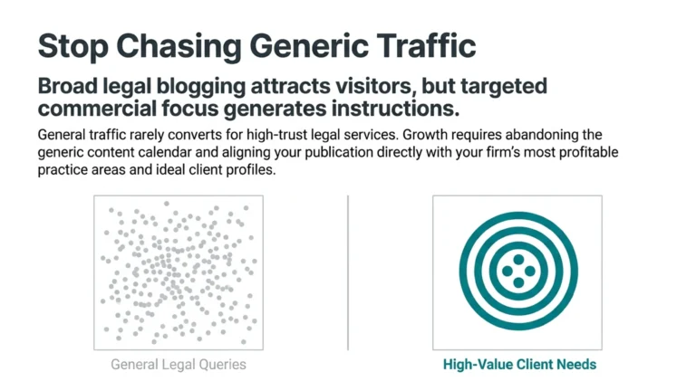 Solicitors growth strategies comparing generic legal website traffic with targeted content that attracts high-value clients.