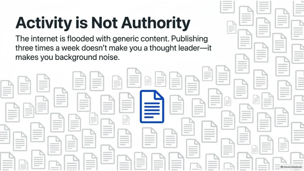 What Is Authority Marketing And Why Is It Important? 2 Authority marketing illustration showing that publishing generic content frequently does not build authority or thought leadership.