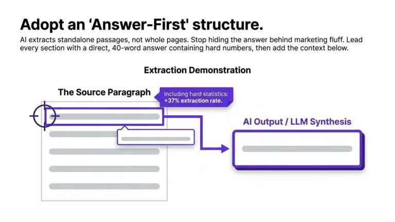 AI Search Tools infographic showing how answer-first content can be extracted and used in AI-generated responses.