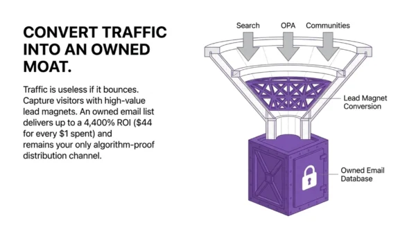 Free Content Promotion Methods That Actually Drive Organic Traffic 1 Free content promotion strategy showing how lead magnets convert website visitors into an owned email subscriber list.