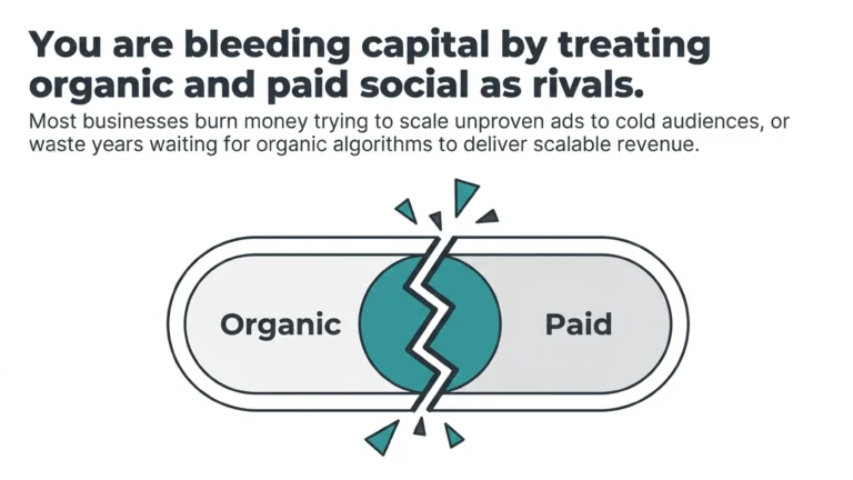 Organic social vs paid ads illustration showing a divided marketing strategy and the disadvantages of treating the two channels as competitors.