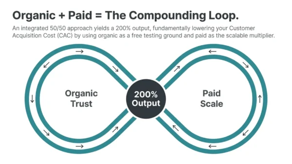 Organic Social vs Paid Ads: Repurposing Content for Maximum ROI 3 Organic social vs paid ads infographic showing how organic trust and paid advertising scale work together to improve marketing reach and ROI.